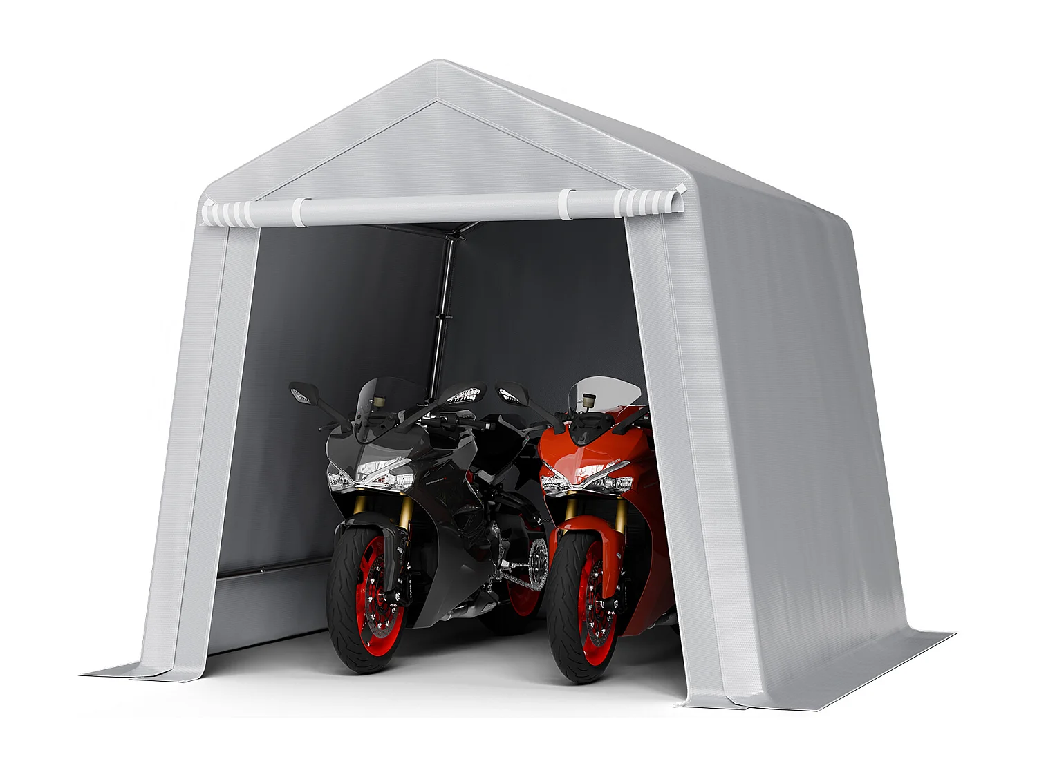 Wiata Ogrodowa SucceBuy, 245 x 245 cm, Namiot do Przechowywania, z Zamykaną na Zamek Błyskawiczny Roletą, Garaż Zewnętrzny na Motocykle, Rowery, Szary