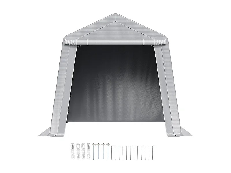 Wiata Ogrodowa SucceBuy, 245 x 245 cm, Namiot do Przechowywania, z Zamykaną na Zamek Błyskawiczny Roletą, Garaż Zewnętrzny na Motocykle, Rowery, Szary