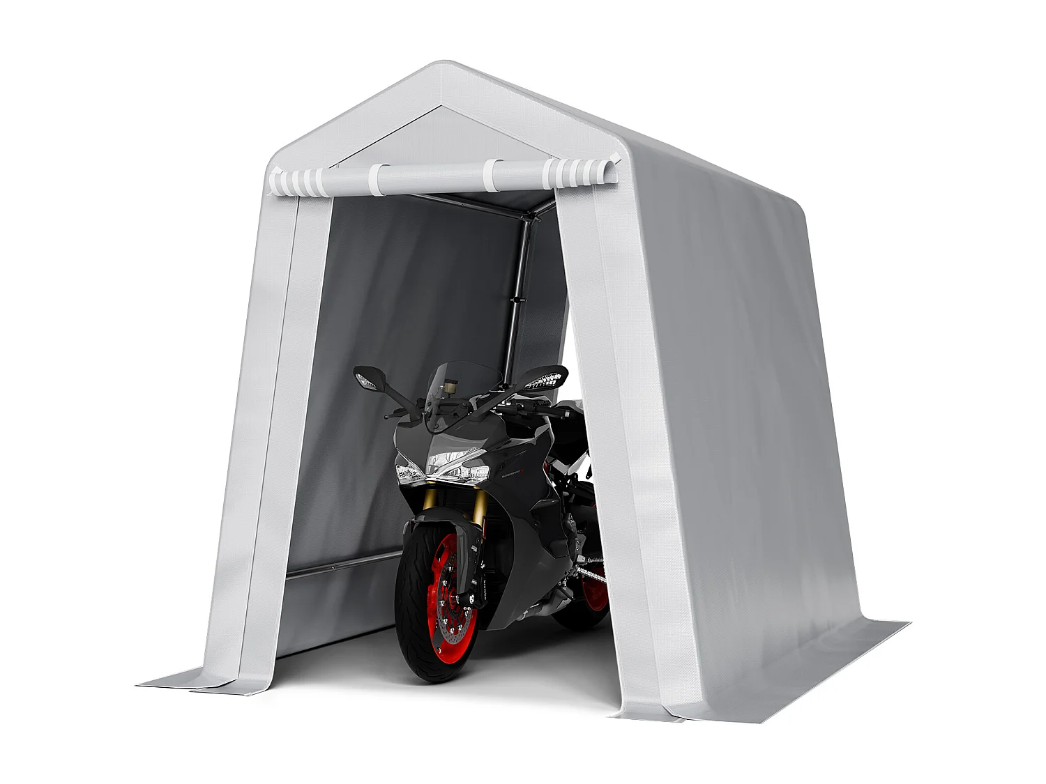 Cobertizo de Jardín SucceBuy, 183 x 245 cm, Tienda de Almacenamiento con Doble Puerta con Cremallera Enrollable, Garaje Exterior para Motos, Bicicletas, Gris