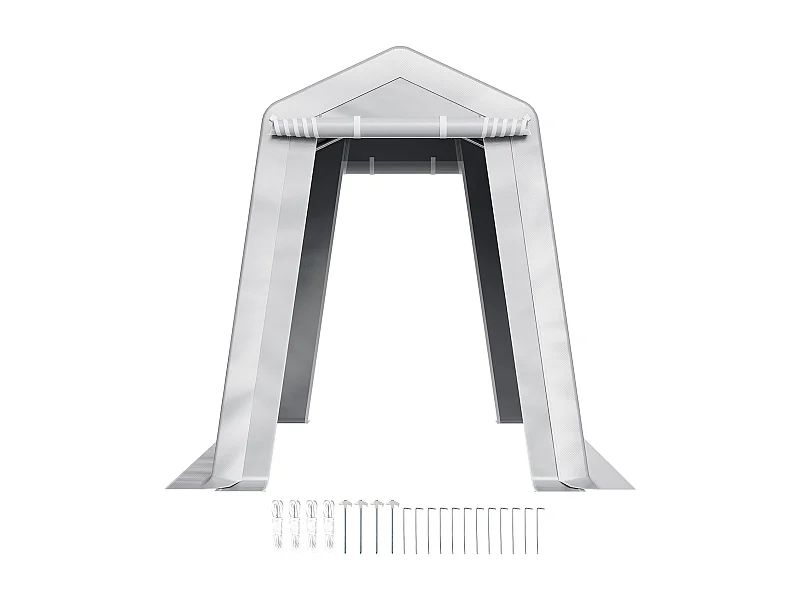 Cobertizo de Jardín SucceBuy, 183 x 245 cm, Tienda de Almacenamiento con Doble Puerta con Cremallera Enrollable, Garaje Exterior para Motos, Bicicletas, Gris