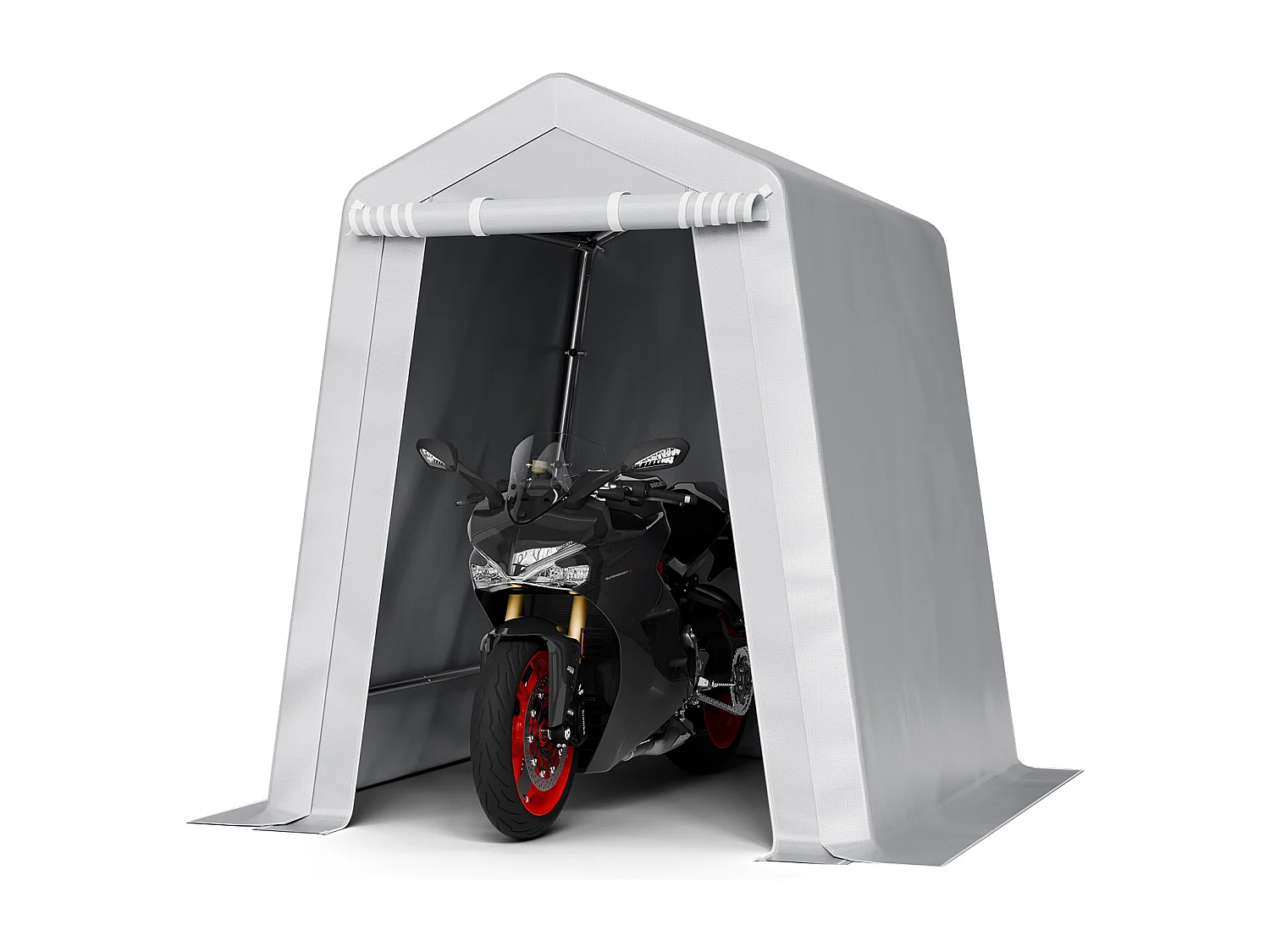 Riparo da Giardino SucceBuy, 183x183 cm, Tenda Portaoggetti, con Porta con Cerniera Avvolgibile, Garage Esterno per Moto, Biciclette, Attrezzi da Giardino, Grigio