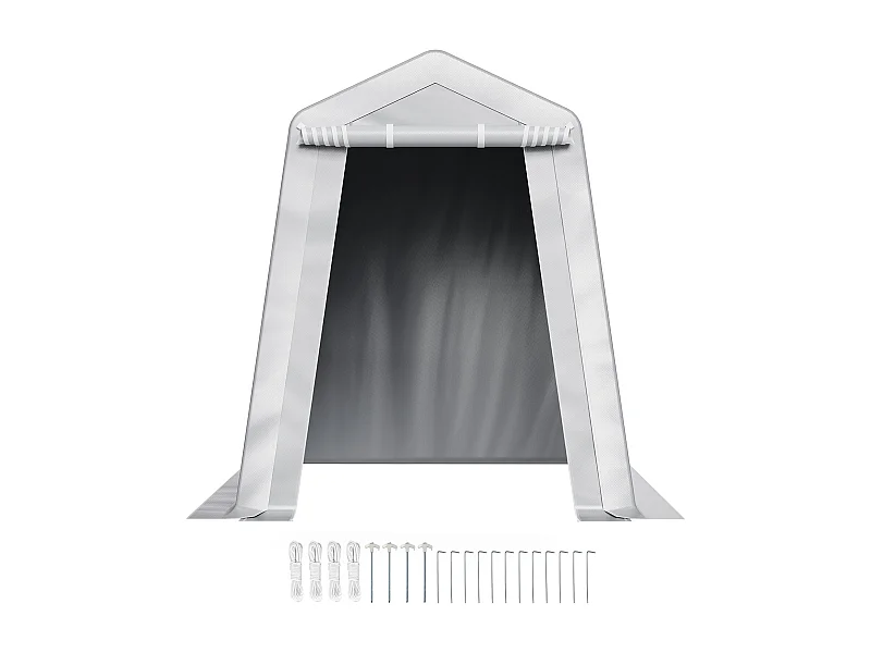 Riparo da Giardino SucceBuy, 183x183 cm, Tenda Portaoggetti, con Porta con Cerniera Avvolgibile, Garage Esterno per Moto, Biciclette, Attrezzi da Giardino, Grigio