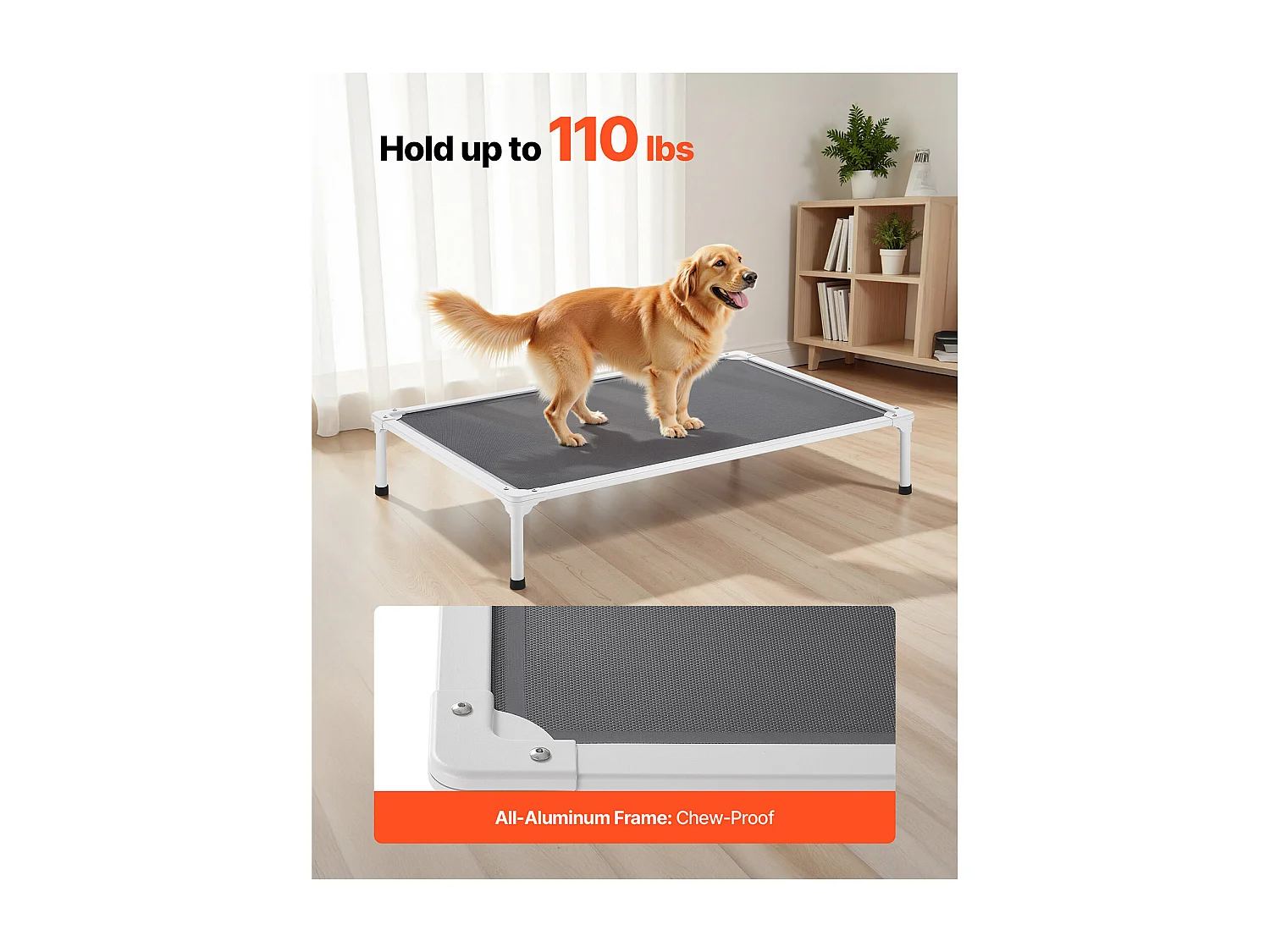 Verhoogd Bed SucceBuy voor Honden, Veldbed voor Huisdieren met Aluminium Buizenframe en Ademend Gaas, XL, Grijs
