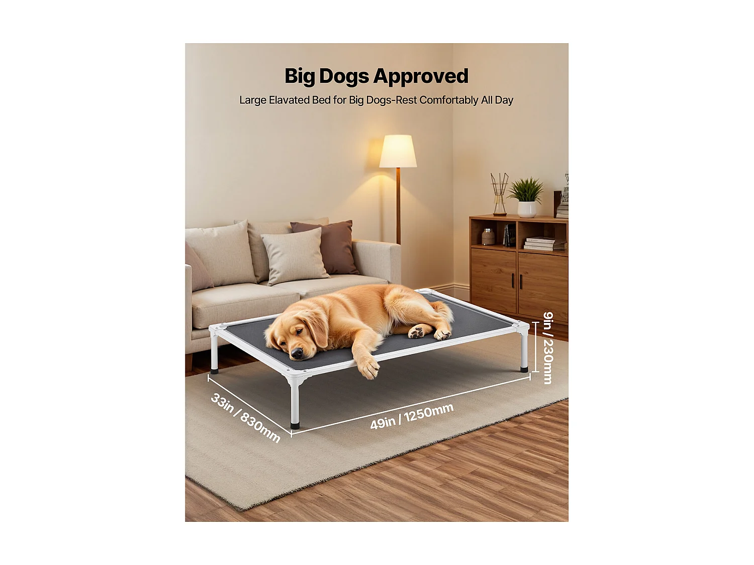 Verhoogd Bed SucceBuy voor Honden, Veldbed voor Huisdieren met Aluminium Buizenframe en Ademend Gaas, XL, Grijs