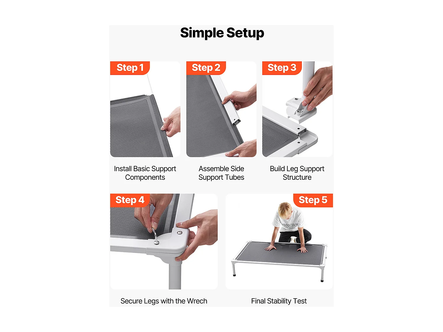 Verhoogd Bed SucceBuy voor Honden, Veldbed voor Huisdieren met Aluminium Buizenframe en Ademend Gaas, XL, Grijs