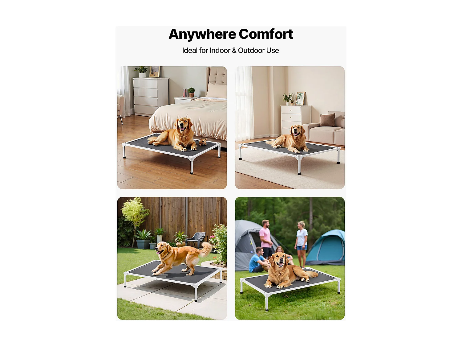Verhoogd Bed SucceBuy voor Honden, Veldbed voor Huisdieren met Aluminium Buizenframe en Ademend Gaas, XL, Grijs