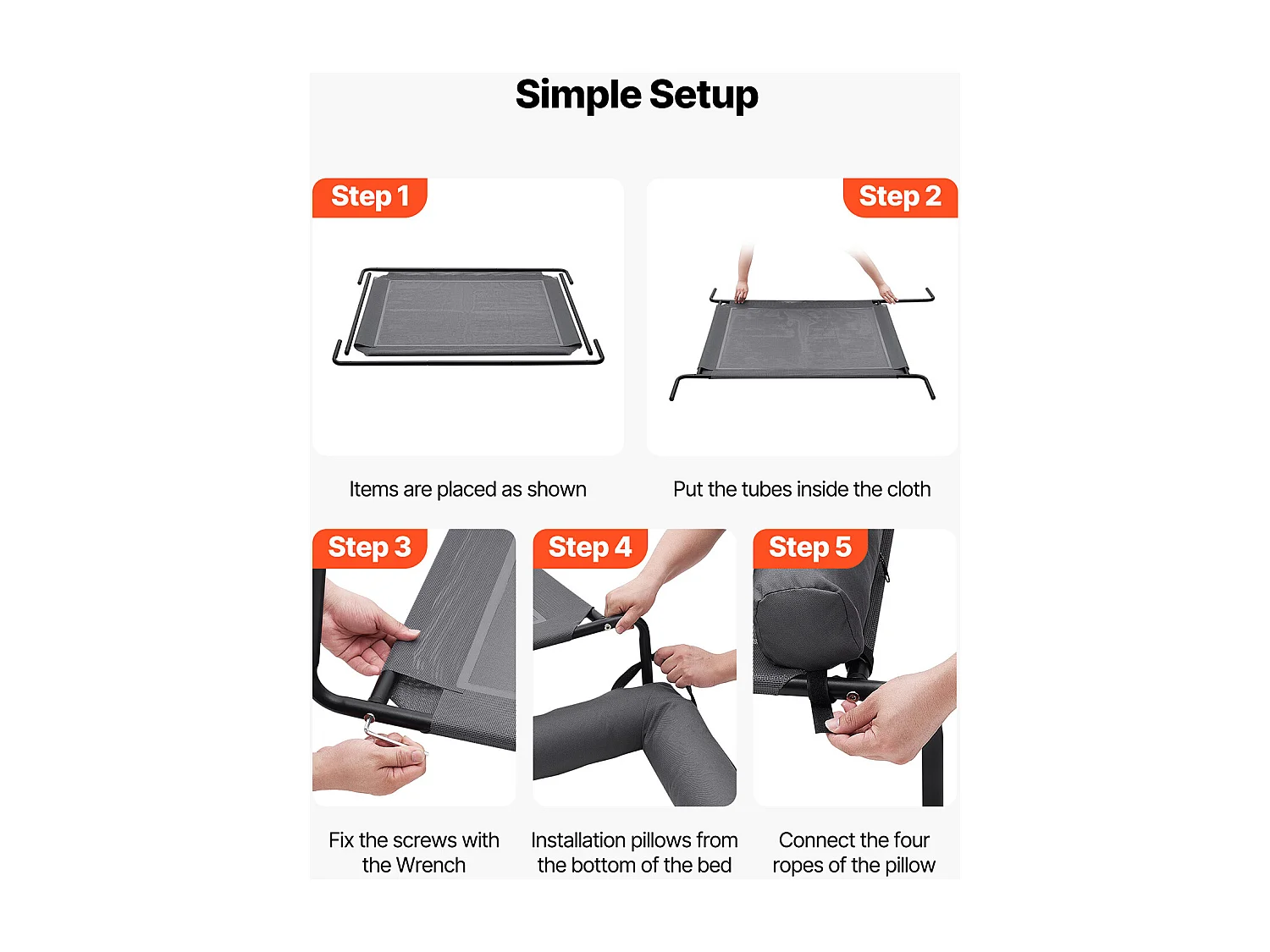 Podwyższone Łóżko SucceBuy dla Psów, Łóżko Polowe dla Zwierząt Domowych z Poduszką Nadającą Się do Prania, ze Stalową Ramą i Oddychającą Siatką, XL, Szare