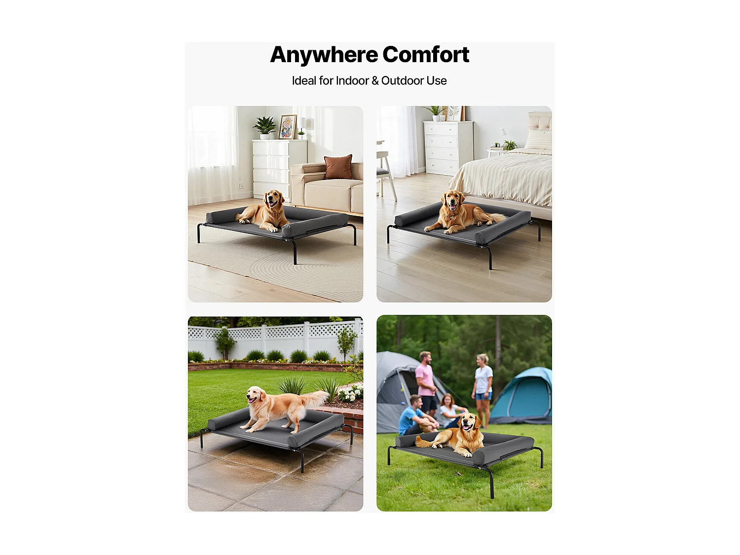 Podwyższone Łóżko SucceBuy dla Psów, Łóżko Polowe dla Zwierząt Domowych z Poduszką Nadającą Się do Prania, ze Stalową Ramą i Oddychającą Siatką, XL, Szare