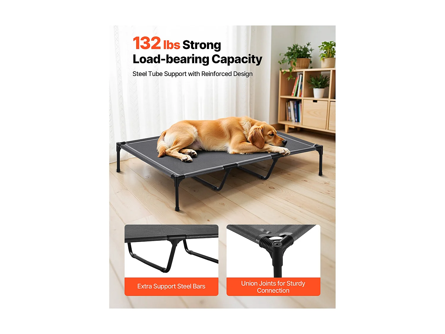 Verhoogd Bed SucceBuy voor Honden, Draagbaar Veldbed voor Huisdieren, met Stalen Frame en Ademend Gaas, XL, Grijs