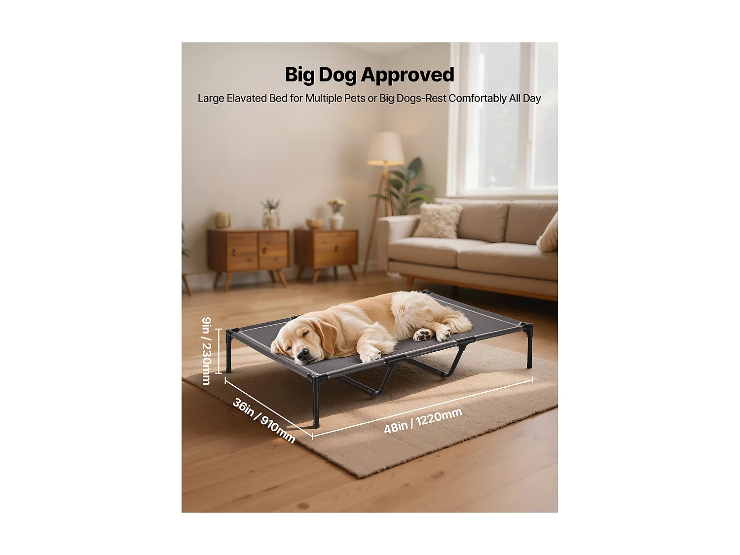 Verhoogd Bed SucceBuy voor Honden, Draagbaar Veldbed voor Huisdieren, met Stalen Frame en Ademend Gaas, XL, Grijs