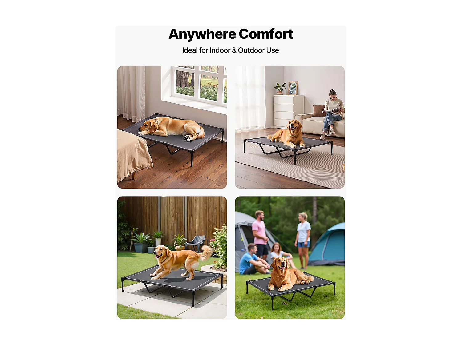 Verhoogd Bed SucceBuy voor Honden, Draagbaar Veldbed voor Huisdieren, met Stalen Frame en Ademend Gaas, XL, Grijs