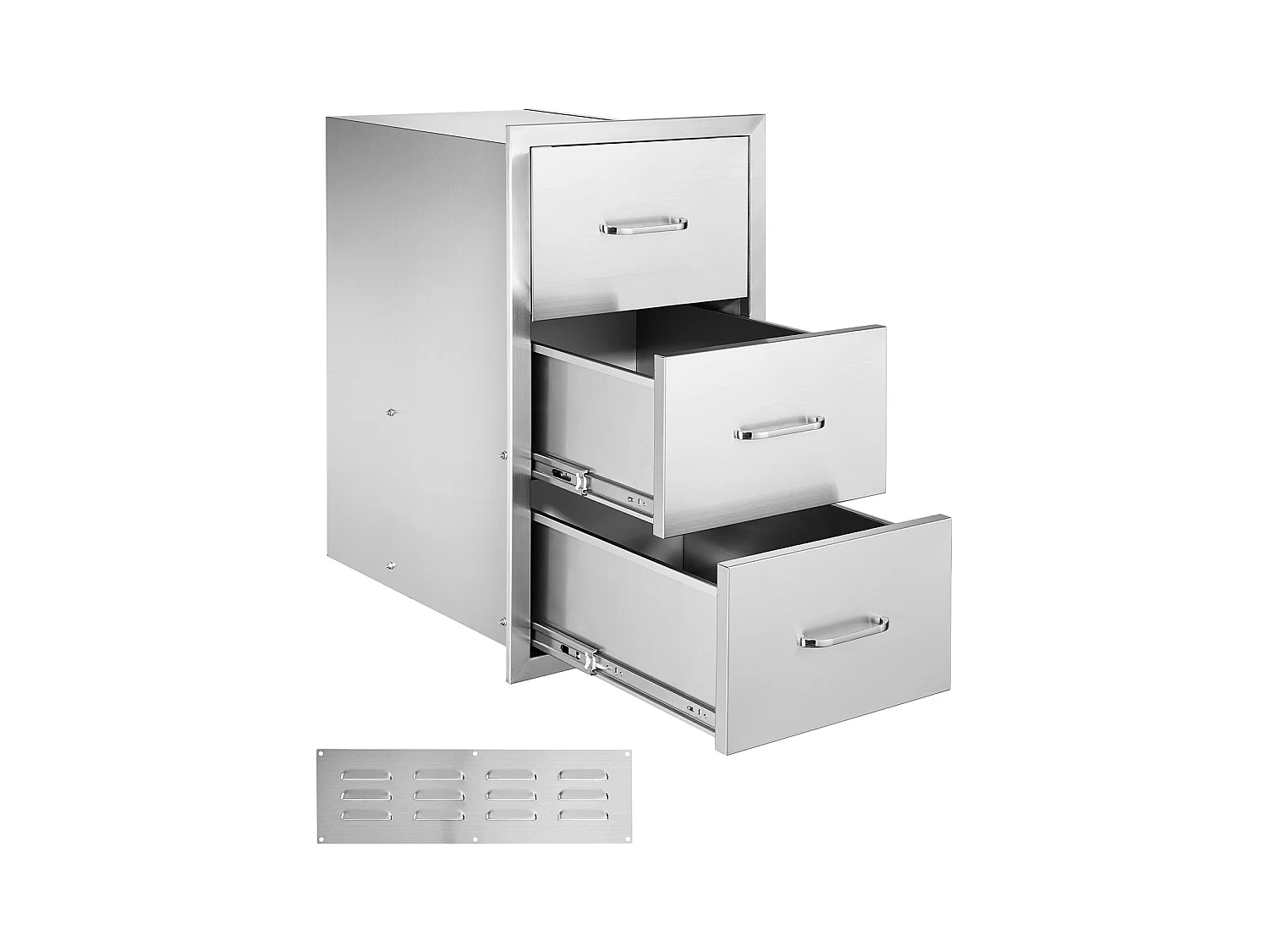 Küchenschubladen SucceBuy, aus Edelstahl, Dreifache Zugschubladen, 42 x 52 x 73,6 cm, mit Griff und Küchenrollenhalter, für die Außenküche