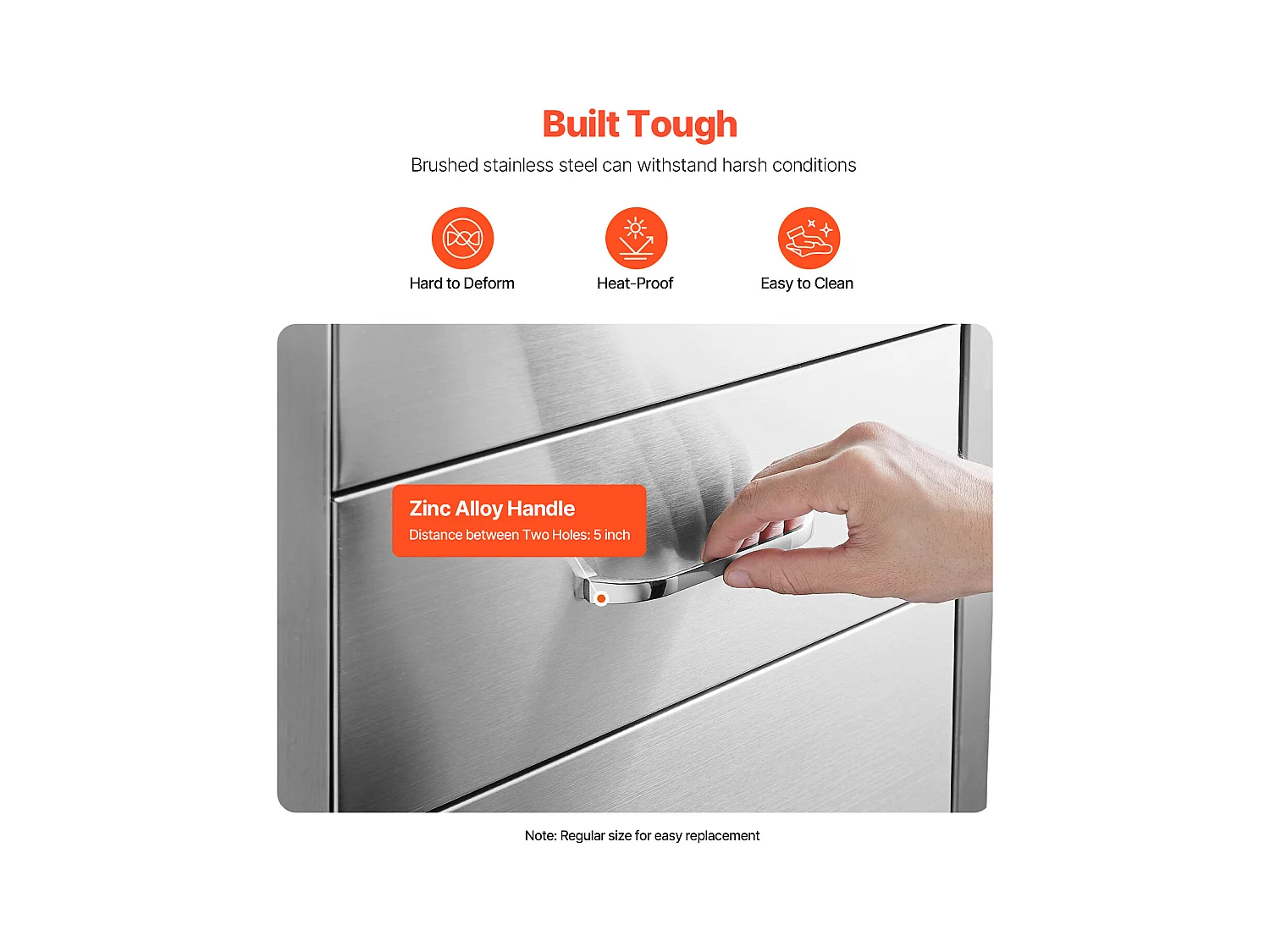 Küchenschubladen SucceBuy, aus Edelstahl, Dreifache Zugschubladen, 42 x 52 x 73,6 cm, mit Griff und Küchenrollenhalter, für die Außenküche