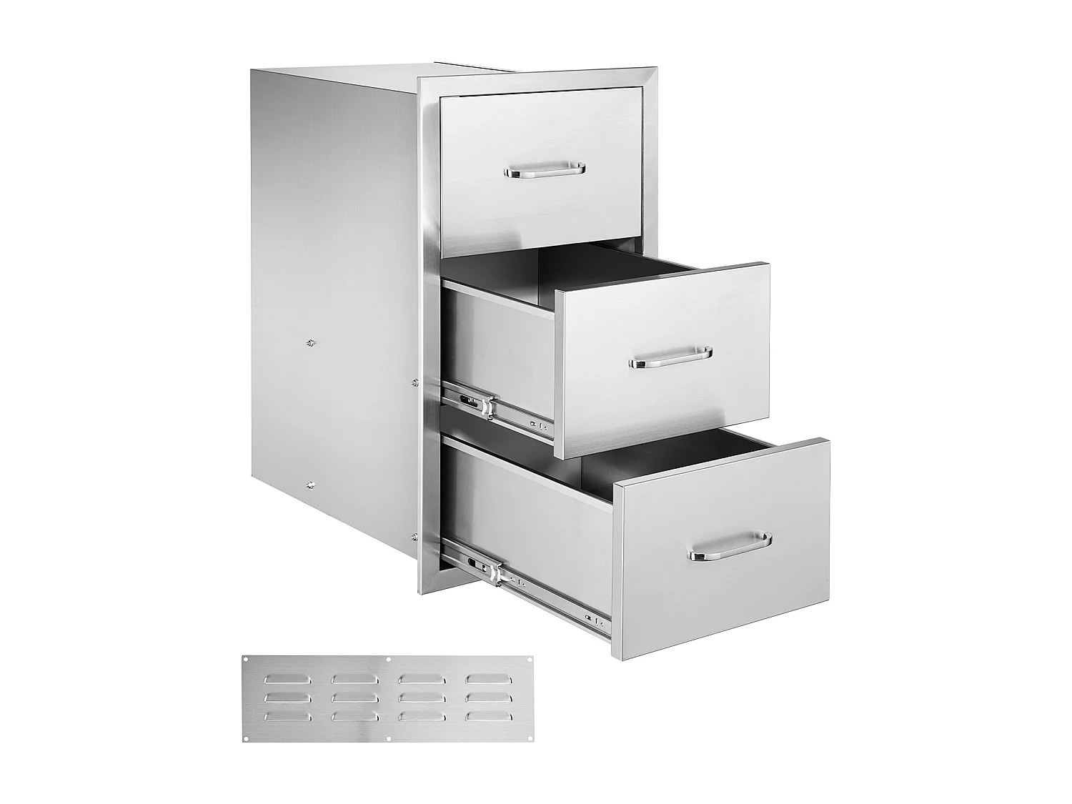 Tiroirs de Cuisine SucceBuy, en Acier Inoxydable, Tiroirs d’Accès Triples de 42x52x73,6 cm avec Poignée et Porte-essuie-tout, pour Cuisine en Plein Air