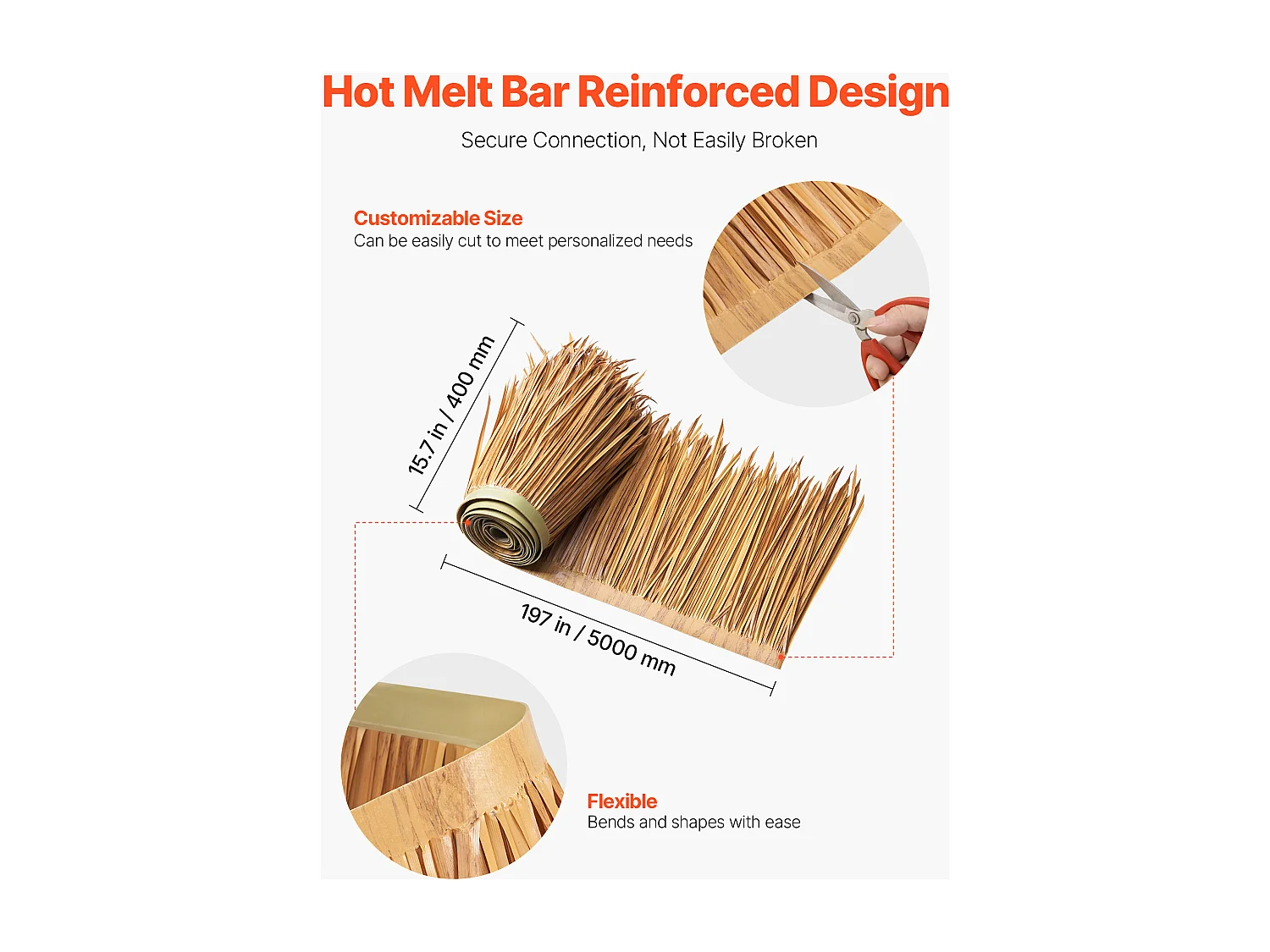 Toiture en Chaume Artificielle SucceBuy, 0,4 x 5 m, Rouleau de Chaume Style Mexicain, Jupe de Toit de Bar en Cabane, Résistant à la Chaleur, pour Terrasse