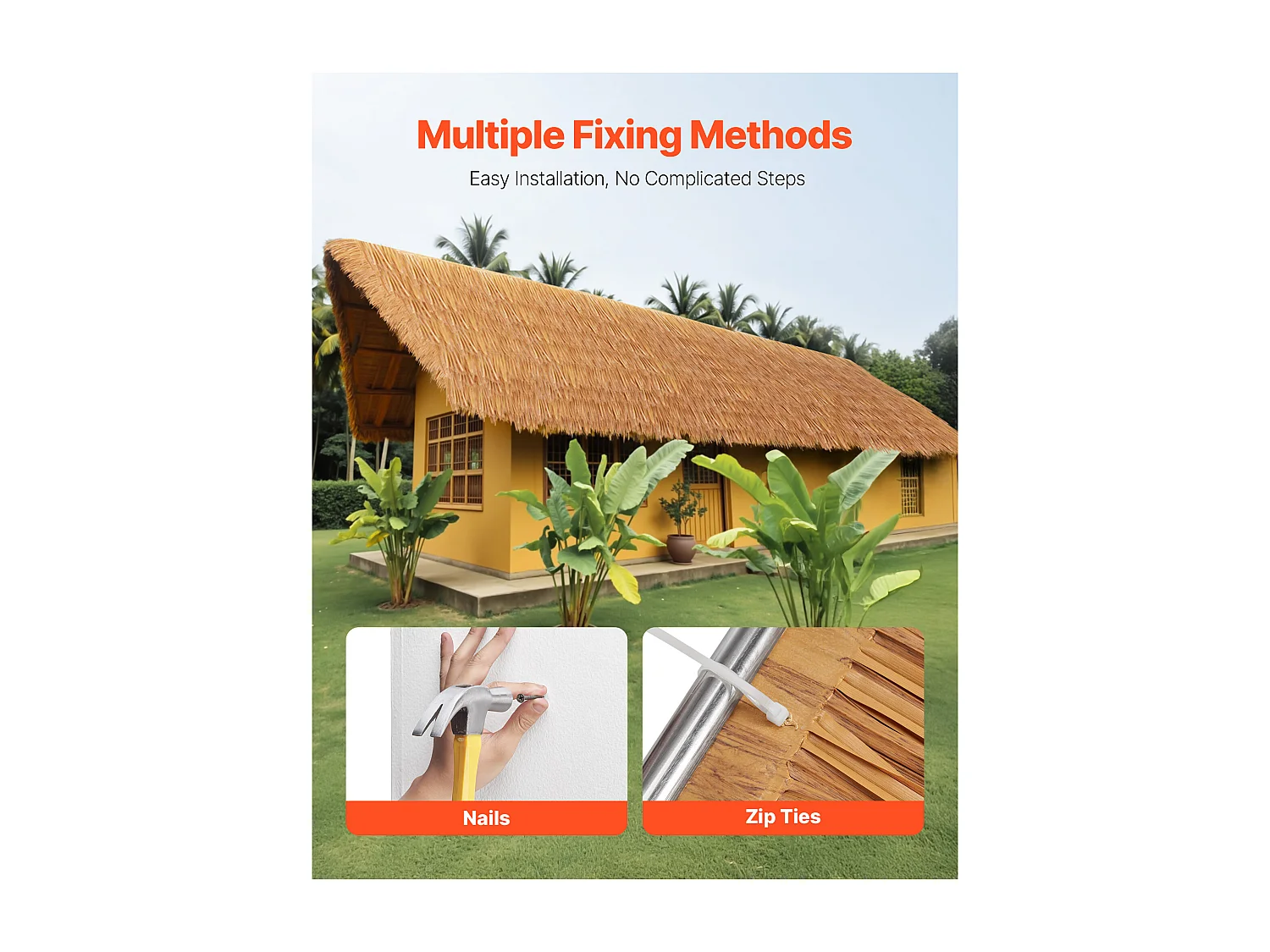 Toiture en Chaume Artificielle SucceBuy, 0,4 x 5 m, Rouleau de Chaume Style Mexicain, Jupe de Toit de Bar en Cabane, Résistant à la Chaleur, pour Terrasse