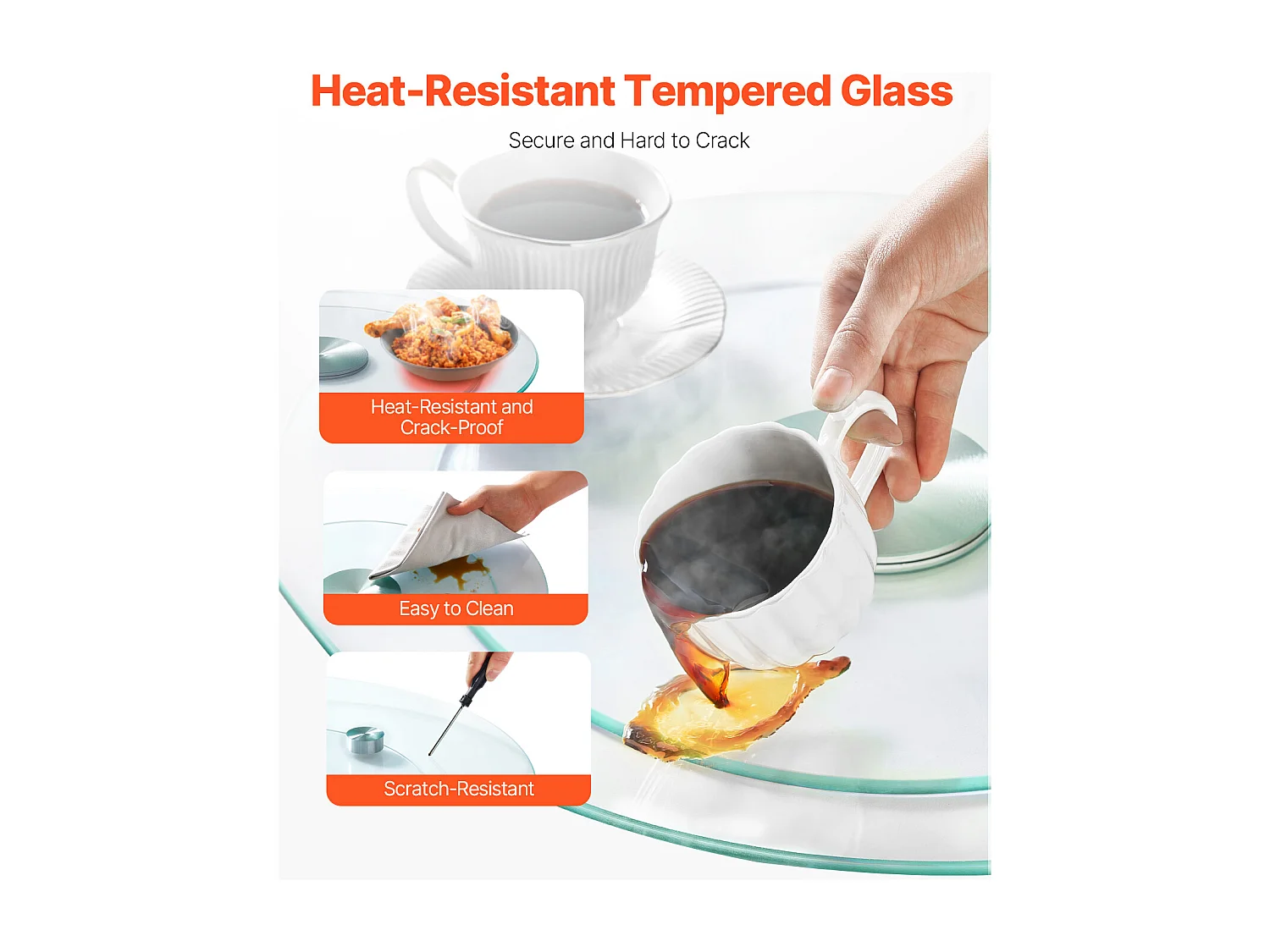 Ronde Draaitafel SucceBuy voor Tafel, 51 cm, 360° Draaibaar Dienblad, Tafelstuk van Transparant Gehard Glas, voor Banketten