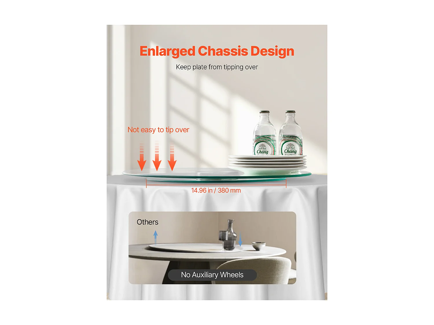 Ronde Draaitafel SucceBuy voor Tafel, 51 cm, 360° Draaibaar Dienblad, Tafelstuk van Transparant Gehard Glas, voor Banketten