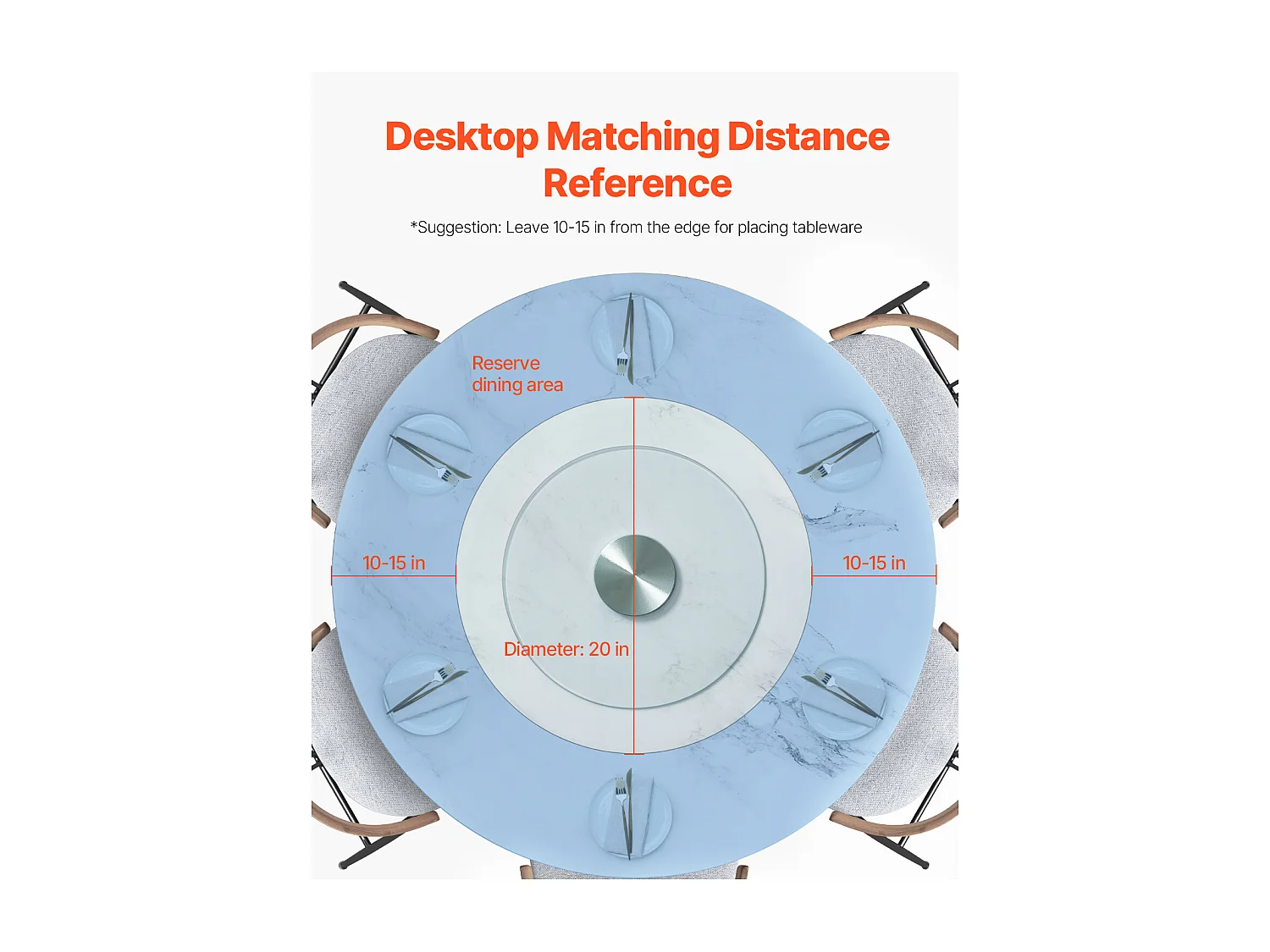 Ronde Draaitafel SucceBuy voor Tafel, 51 cm, 360° Draaibaar Dienblad, Tafelstuk van Transparant Gehard Glas, voor Banketten