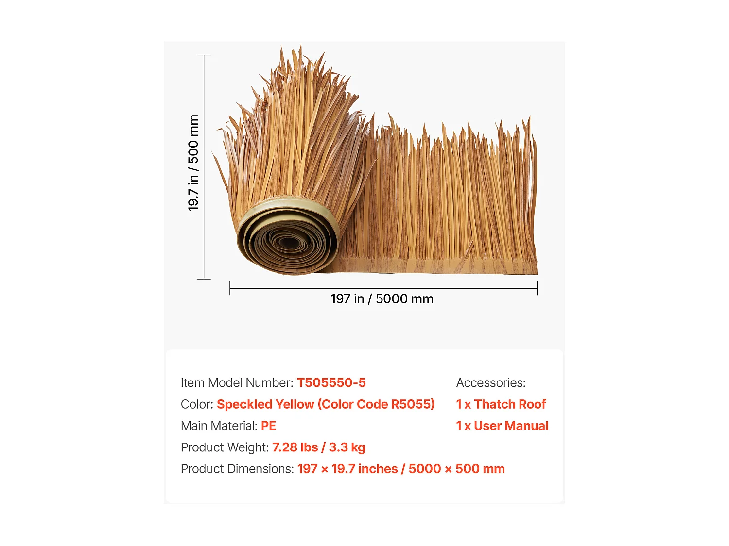 Toiture en Chaume Artificielle SucceBuy, 0,5 x 5 m, Rouleau de Chaume Style Mexicain, Jupe de Toit de Bar en Cabane, Résistant à la Chaleur, pour Terrasse