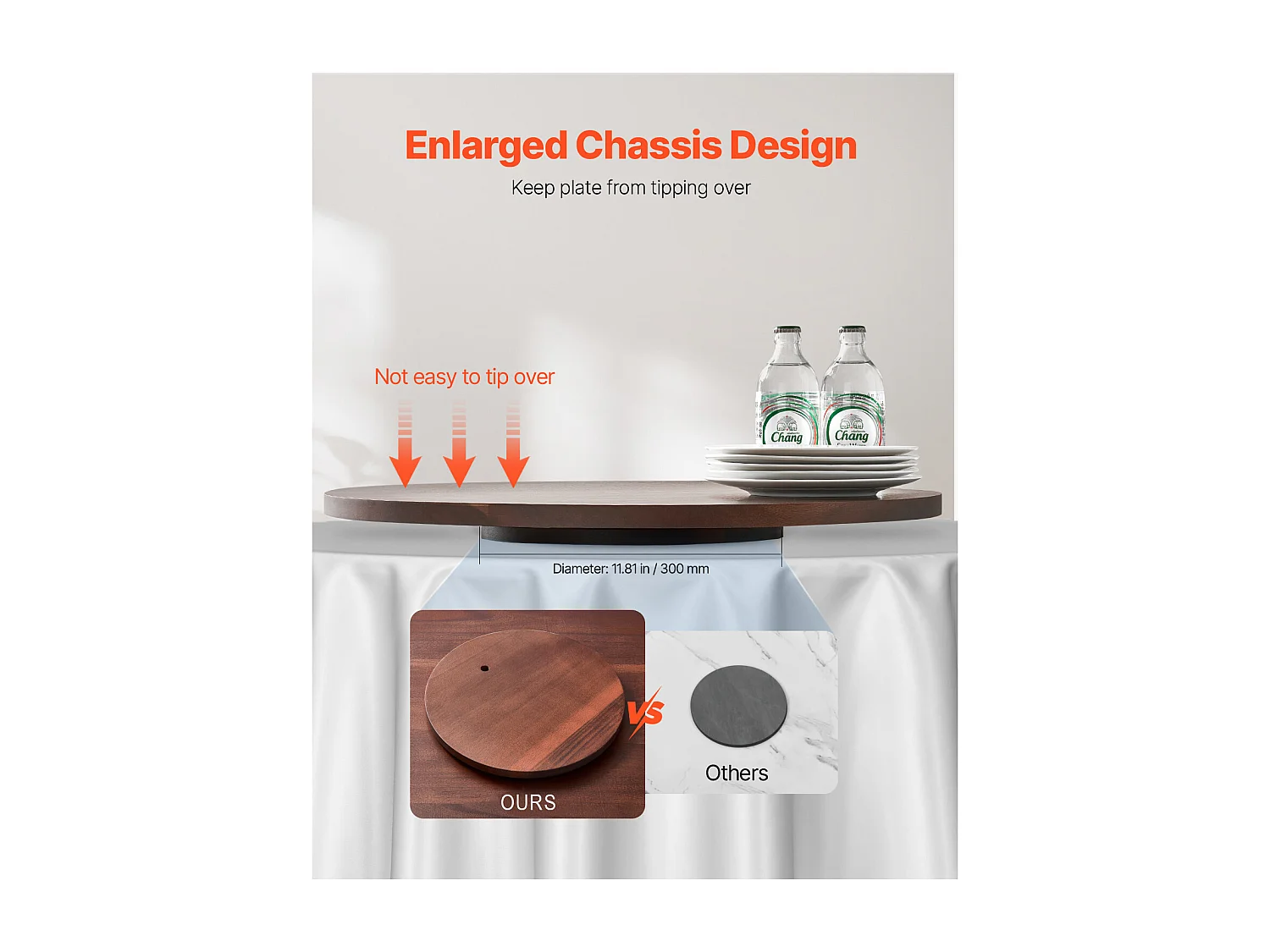 Rundes Drehtablett SucceBuy für den Tisch, 61 cm, um 360° drehbares Serviertablett, Tischdekoration aus Akazienholz, für Familienfeiern