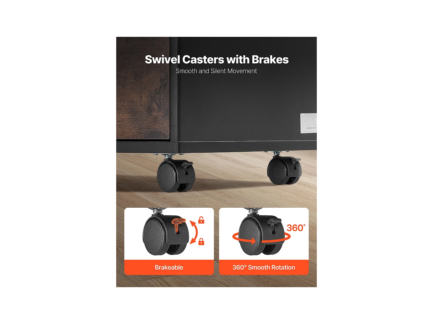 Classeur Dossier Mobile SucceBuy en Bois, Meuble de Rangement de Bureau avec Étagères Ouvertes et Tiroir Verrouillable, pour Bureau, Marron Rustique