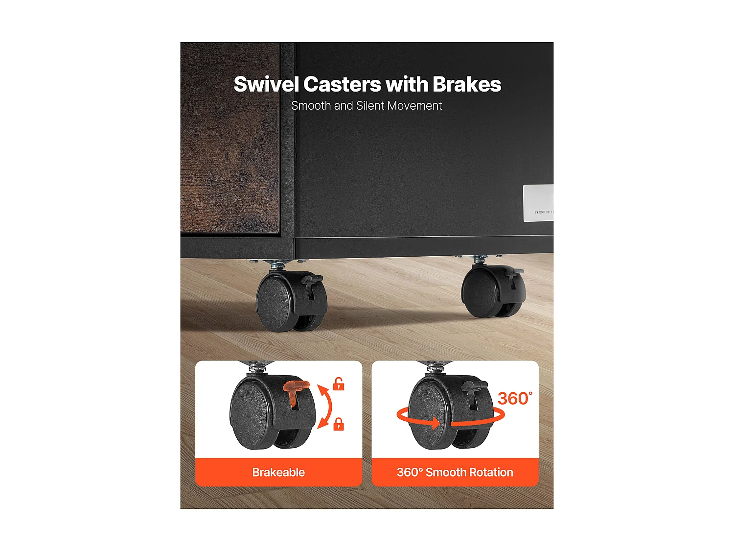 Classeur Dossier Mobile SucceBuy en Bois, Meuble de Rangement de Bureau avec Étagères Ouvertes et Tiroir Verrouillable, pour Bureau, Marron Rustique