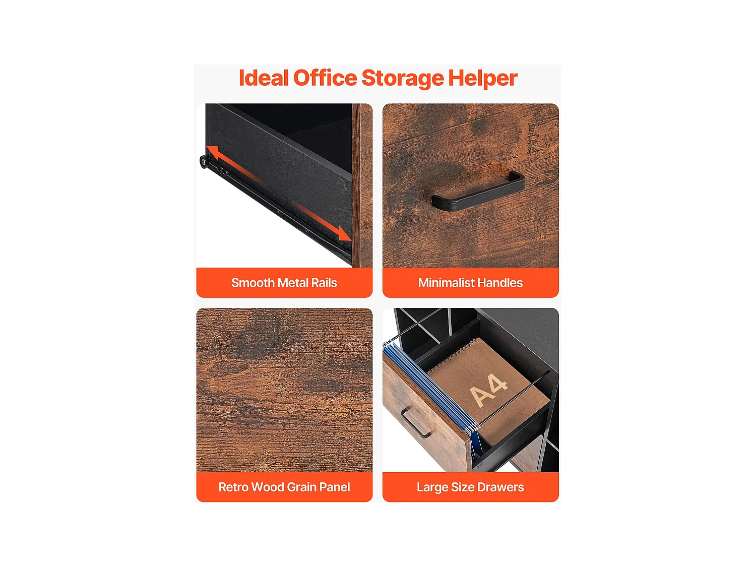 Classeur Dossier Mobile SucceBuy en Bois, Meuble de Rangement de Bureau à 2 Tiroirs avec Étagères Ouvertes et Roulettes Verrouillables, pour Bureau, Noir