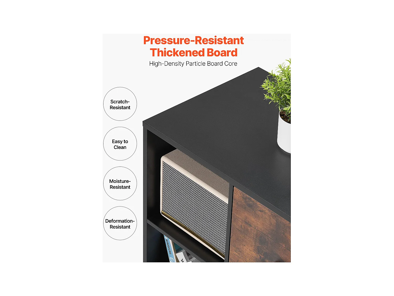 Classeur Dossier Mobile SucceBuy en Bois, Meuble de Rangement de Bureau à 2 Tiroirs avec Étagères Ouvertes et Roulettes Verrouillables, pour Bureau, Noir