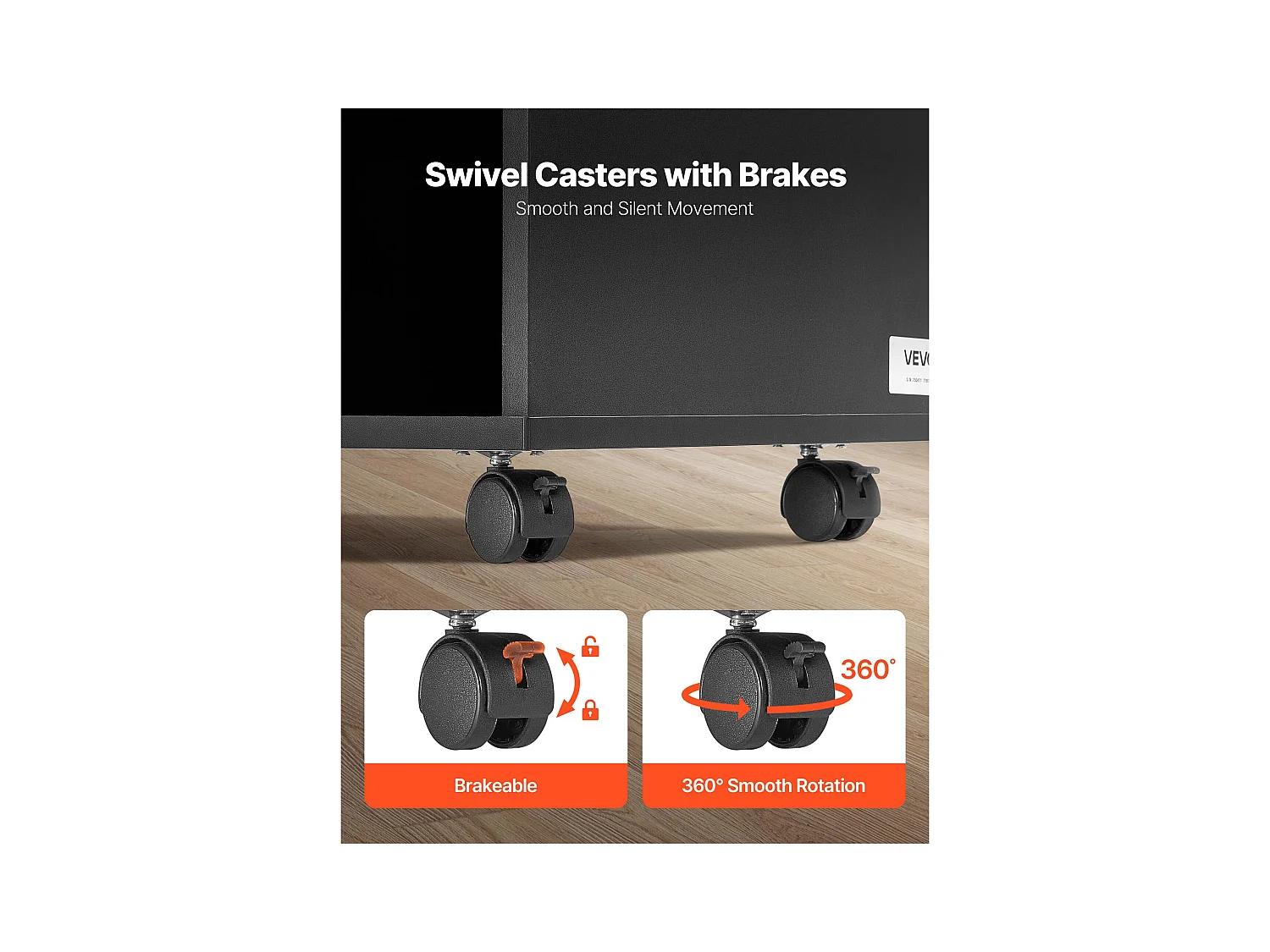 Classeur Dossier Mobile SucceBuy en Bois, Meuble de Rangement de Bureau à 2 Tiroirs avec Étagères Ouvertes et Roulettes Verrouillables, pour Bureau, Noir