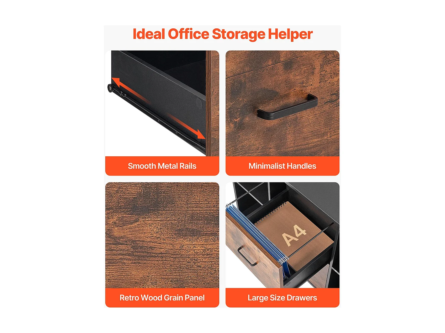 Archivador Móvil SucceBuy de Madera, Mueble de Oficina con 2 Cajones, Estantes Abiertos y Ruedas Bloqueables, para Oficina, Negro