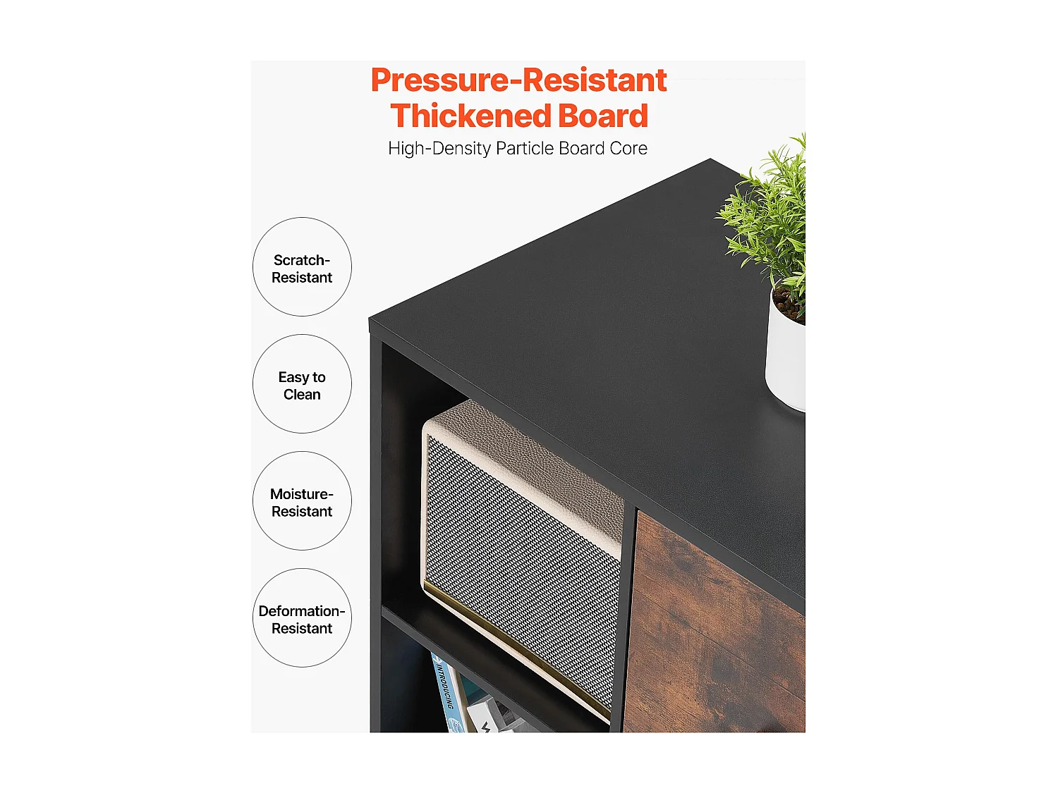 Archivador Móvil SucceBuy de Madera, Mueble de Oficina con 2 Cajones, Estantes Abiertos y Ruedas Bloqueables, para Oficina, Negro