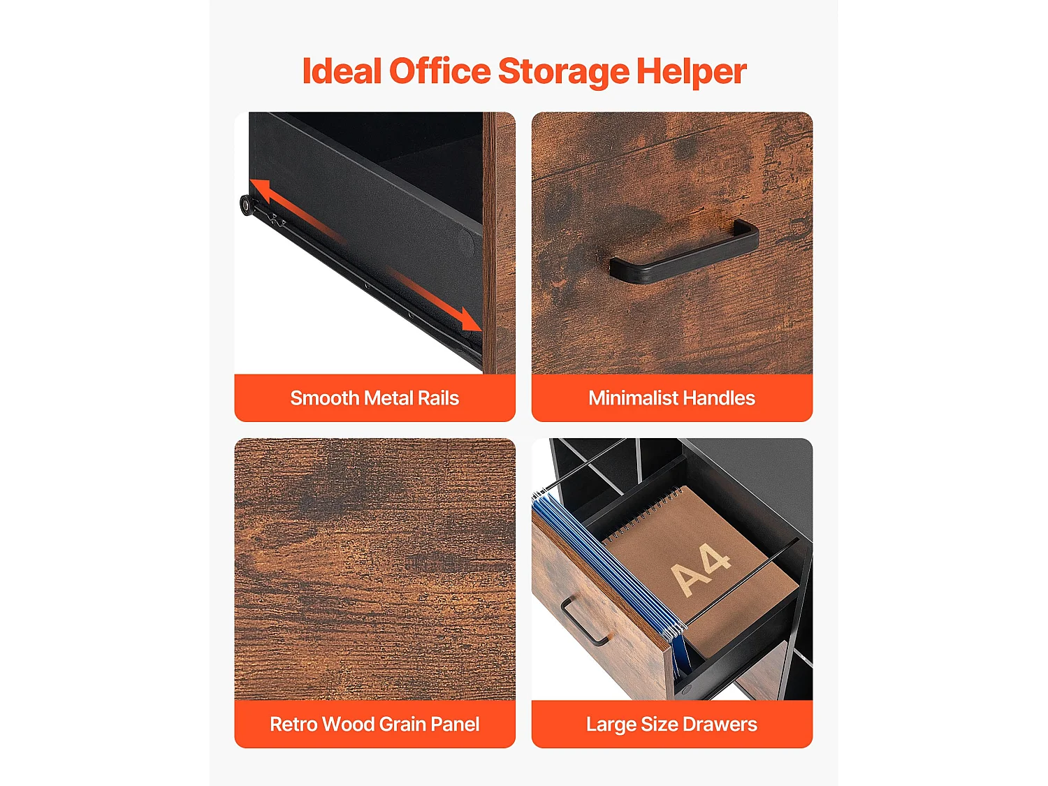 Classeur Dossier Mobile SucceBuy en Bois, Meuble de Rangement de Bureau à 2 Tiroirs avec Étagères Ouvertes et Roulettes Verrouillables, pour Bureau, Noir