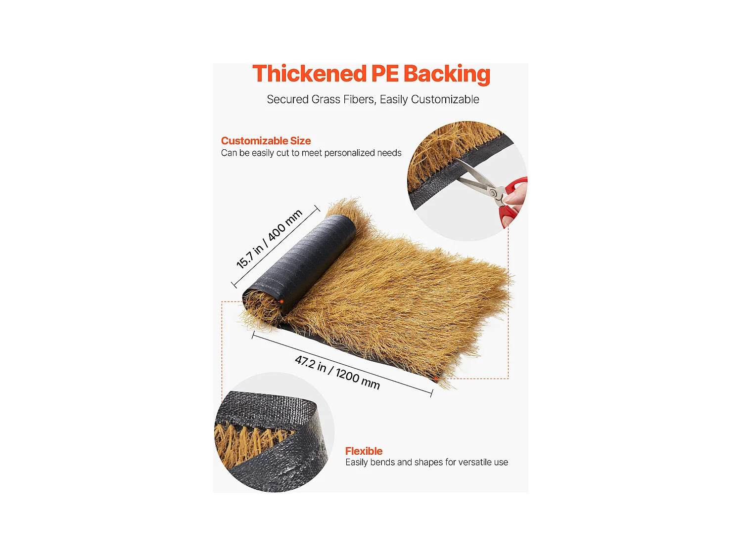 Toiture en Chaume Artificielle SucceBuy, 0,4 x 1,2 m, Rouleau de Chaume Artificiel, Tapis de Toit de Bar Cabane, Résistant à la Chaleur, pour Terrasse, Piscine