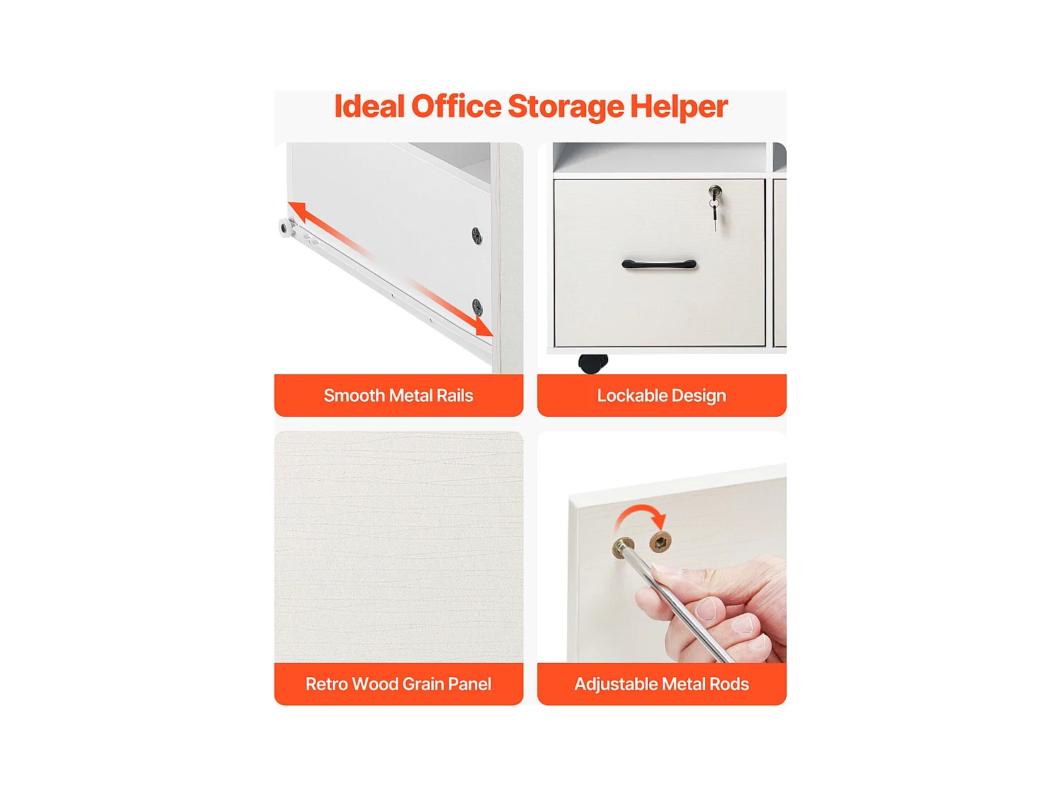 Classeur Dossier Mobile SucceBuy en Bois, Meuble de Rangement de Bureau à 2 Tiroirs avec Étagères Ouvertes et Réglables, Verrouillable, pour Bureau, Blanc