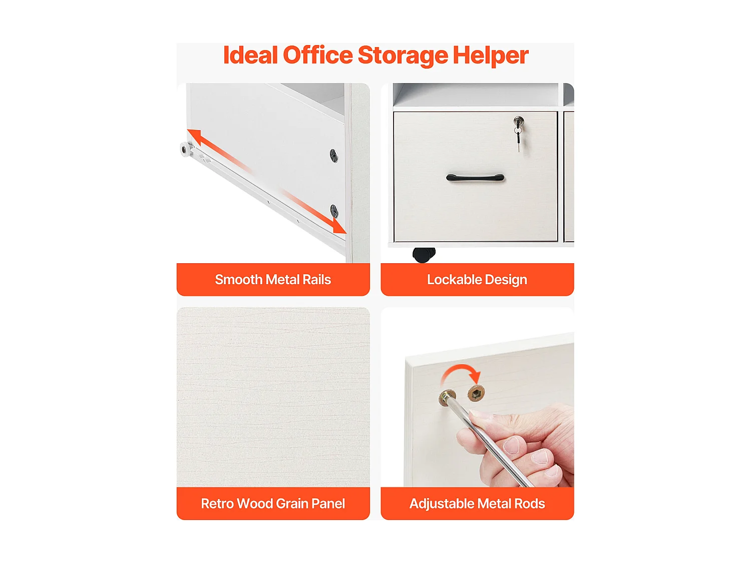 Classeur Dossier Mobile SucceBuy en Bois, Meuble de Rangement de Bureau à 2 Tiroirs avec Étagères Ouvertes et Réglables, Verrouillable, pour Bureau, Blanc