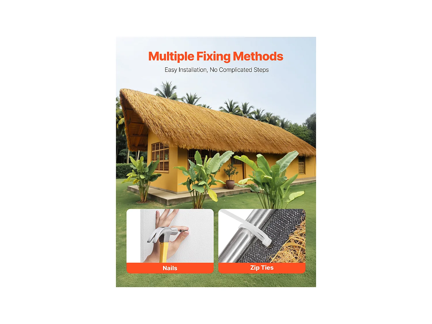 Toiture en Chaume Artificielle SucceBuy, 0,5 x 6 m, Rouleau de Chaume Artificiel, Tapis de Toit de Bar Cabane, Résistant à la Chaleur, pour Terrasse, Piscine