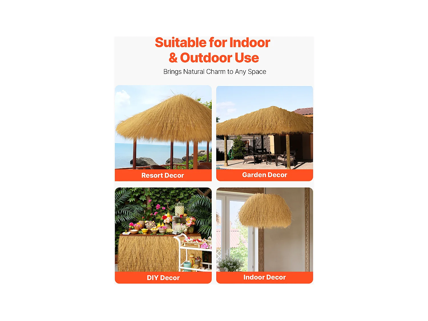 Toiture en Chaume Artificielle SucceBuy, 0,5 x 6 m, Rouleau de Chaume Artificiel, Tapis de Toit de Bar Cabane, Résistant à la Chaleur, pour Terrasse, Piscine