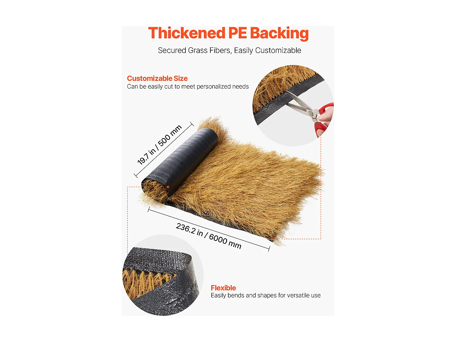 Toiture en Chaume Artificielle SucceBuy, 0,5 x 6 m, Rouleau de Chaume Artificiel, Tapis de Toit de Bar Cabane, Résistant à la Chaleur, pour Terrasse, Piscine