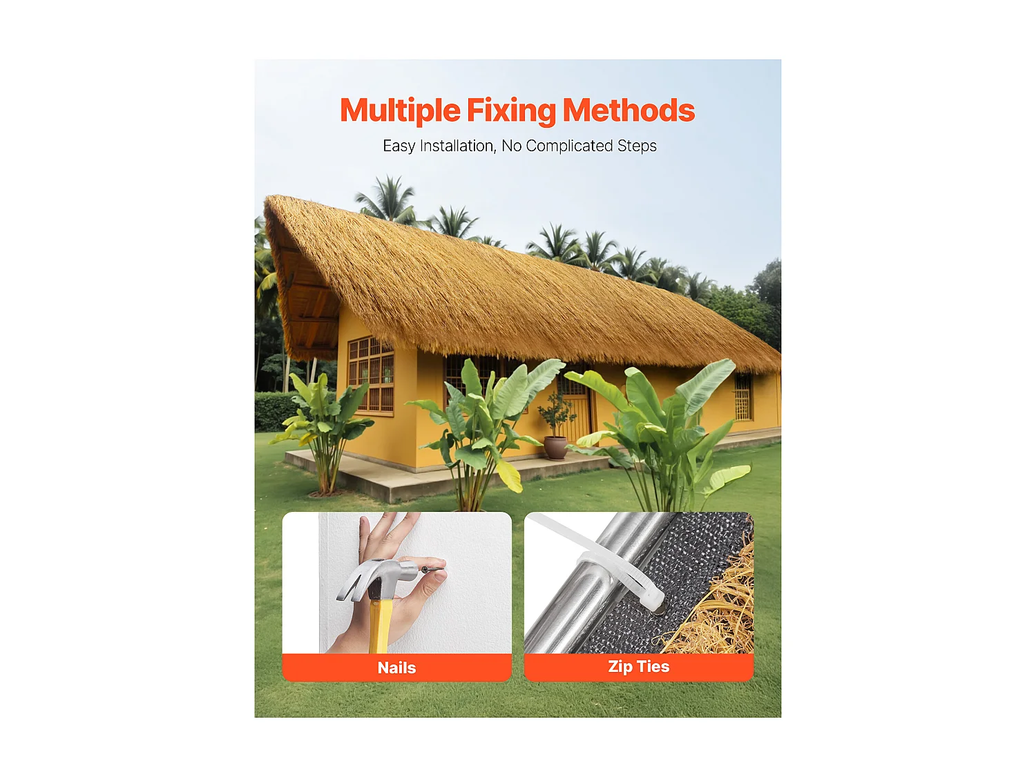 Toiture en Chaume Artificielle SucceBuy, 0,5 x 6 m, Rouleau de Chaume Artificiel, Tapis de Toit de Bar Cabane, Résistant à la Chaleur, pour Terrasse, Piscine