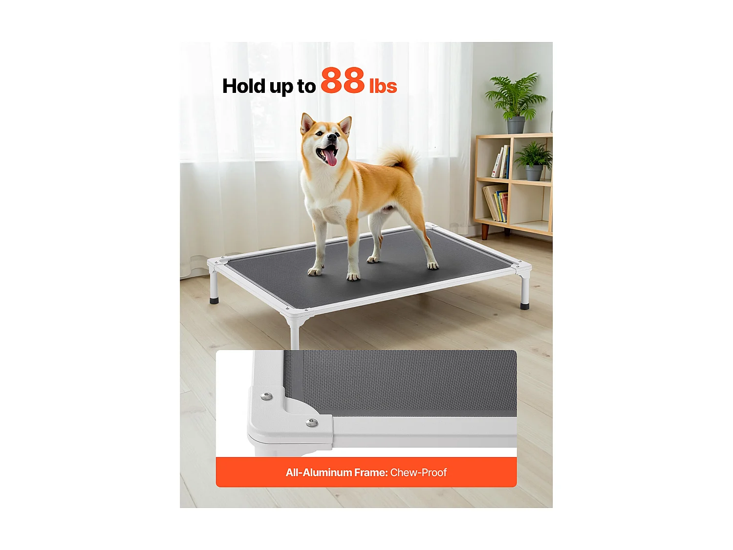 Verhoogd Bed SucceBuy voor Honden, Veldbed voor Huisdieren met Aluminium Buizenframe en Ademend Gaas, L, Grijs
