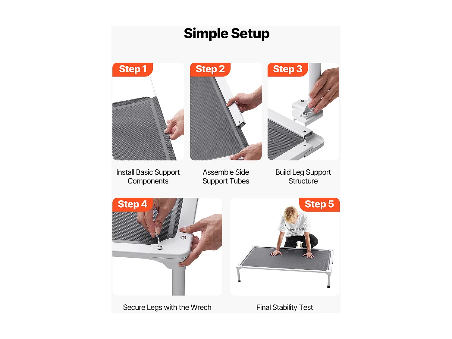 Verhoogd Bed SucceBuy voor Honden, Veldbed voor Huisdieren met Aluminium Buizenframe en Ademend Gaas, L, Grijs