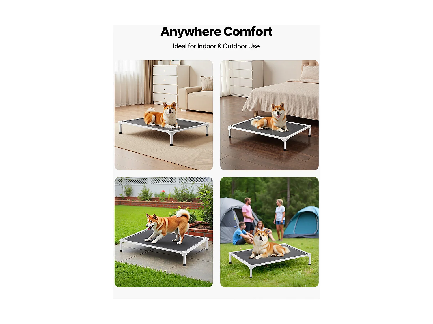 Verhoogd Bed SucceBuy voor Honden, Veldbed voor Huisdieren met Aluminium Buizenframe en Ademend Gaas, L, Grijs