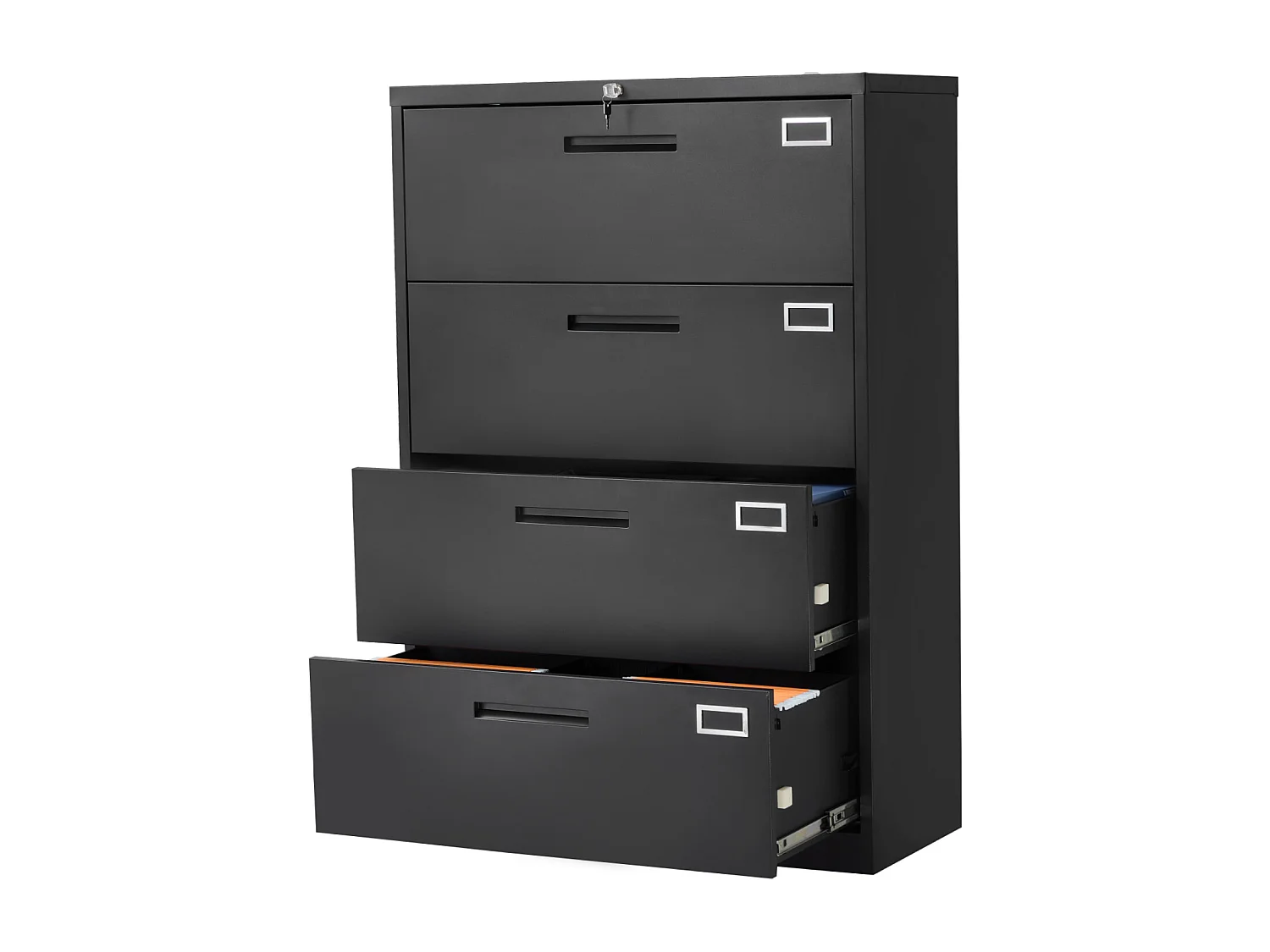 Bureaukast SucceBuy met 4 Lades, Metalen Archiefkast met Slot en Verstelbare Hangstangen, voor A4-formaat, Dossiers, Zwart