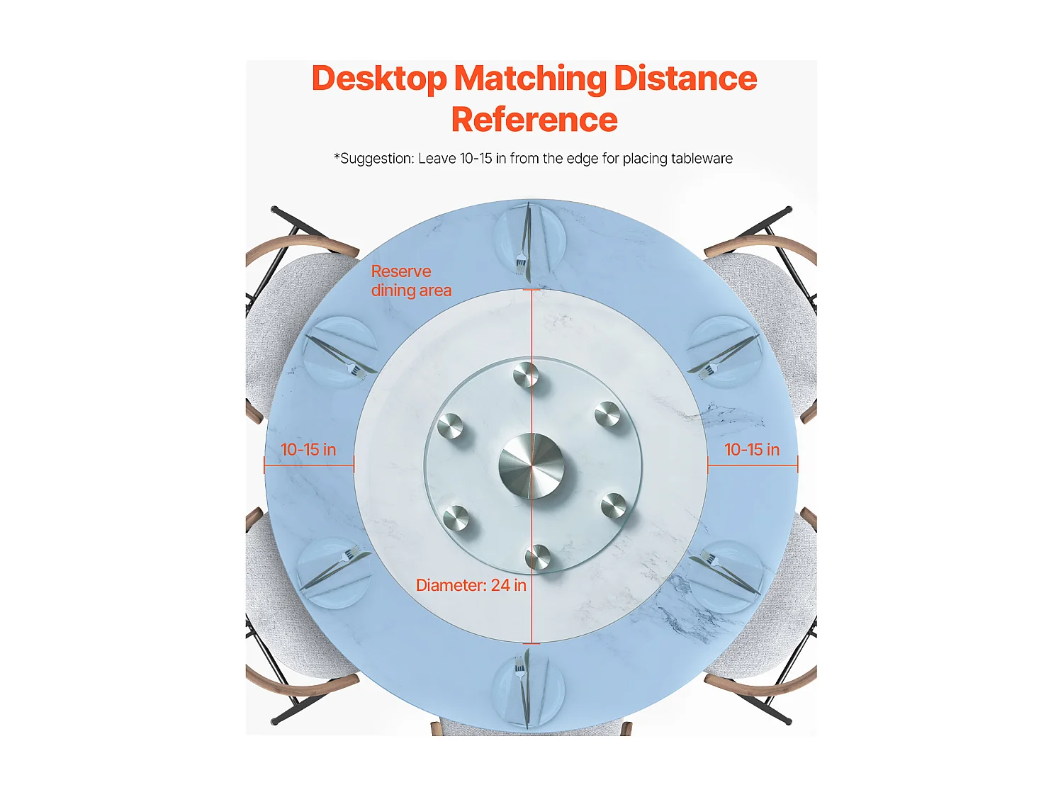 Plateau Tournant Rond SucceBuy pour Table, 61cm, Plateau de Service Rotatif à 360°, Centre de Table à Manger en Verre Trempé avec 6 Roues, pour Banquets