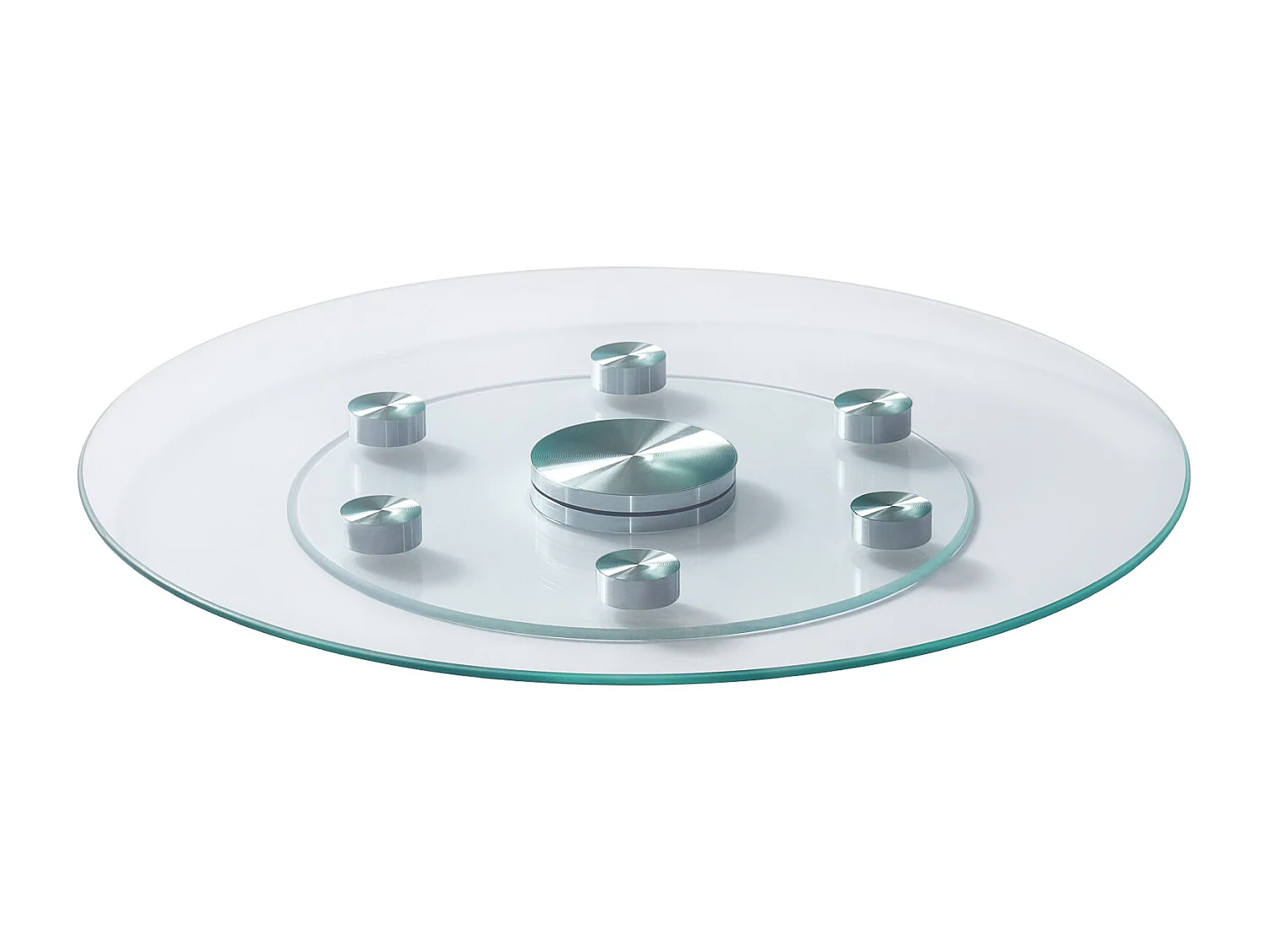Plateau Tournant Rond SucceBuy pour Table, 61cm, Plateau de Service Rotatif à 360°, Centre de Table à Manger en Verre Trempé avec 6 Roues, pour Banquets