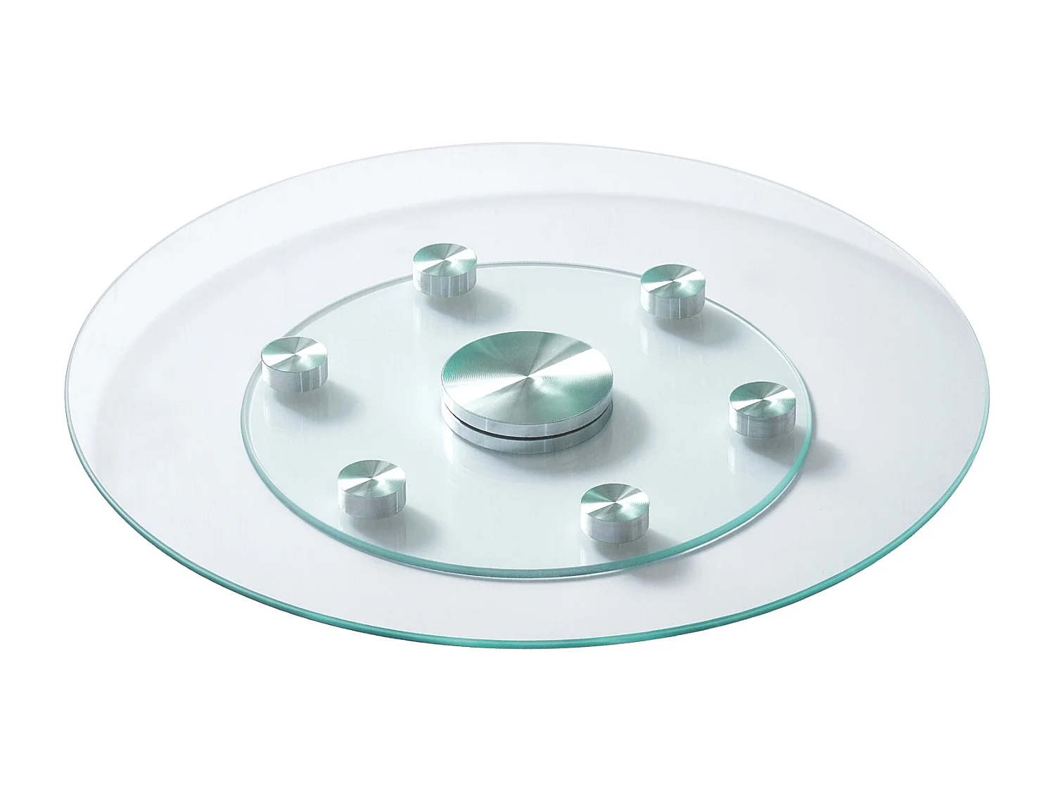 Plateau Tournant Rond SucceBuy pour Table, 61cm, Plateau de Service Rotatif à 360°, Centre de Table à Manger en Verre Trempé avec 6 Roues, pour Banquets