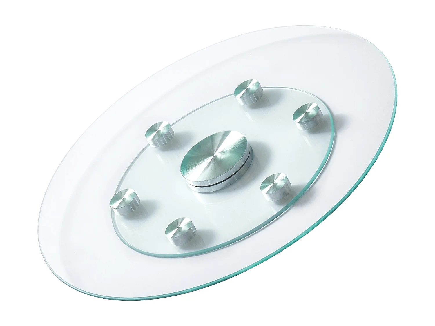 Plateau Tournant Rond SucceBuy pour Table, 61cm, Plateau de Service Rotatif à 360°, Centre de Table à Manger en Verre Trempé avec 6 Roues, pour Banquets