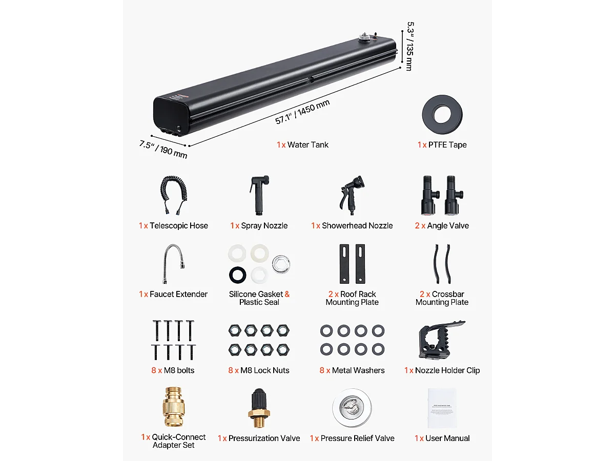 Réservoir d'eau de Toit SucceBuy de 26.5L, Réservoir en Aluminium Haute Capacité avec Port de Pressurisation, 2 Panneaux Anti-Éclaboussures et Fente en T