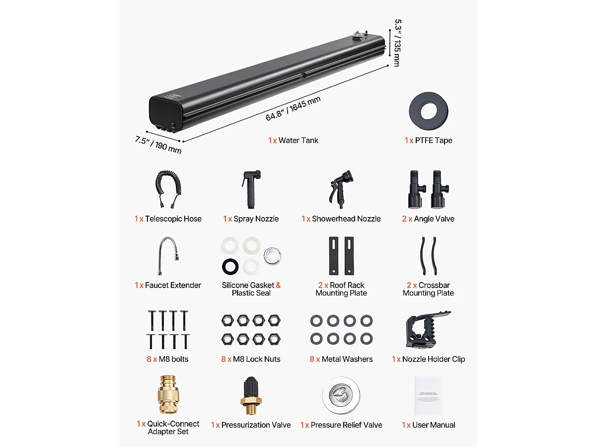 Réservoir d'eau SucceBuy pour Galerie de Toit de 30L, Réservoir Multi-Distributeur en Aluminium avec Pare-Éclaboussures, Fente en T